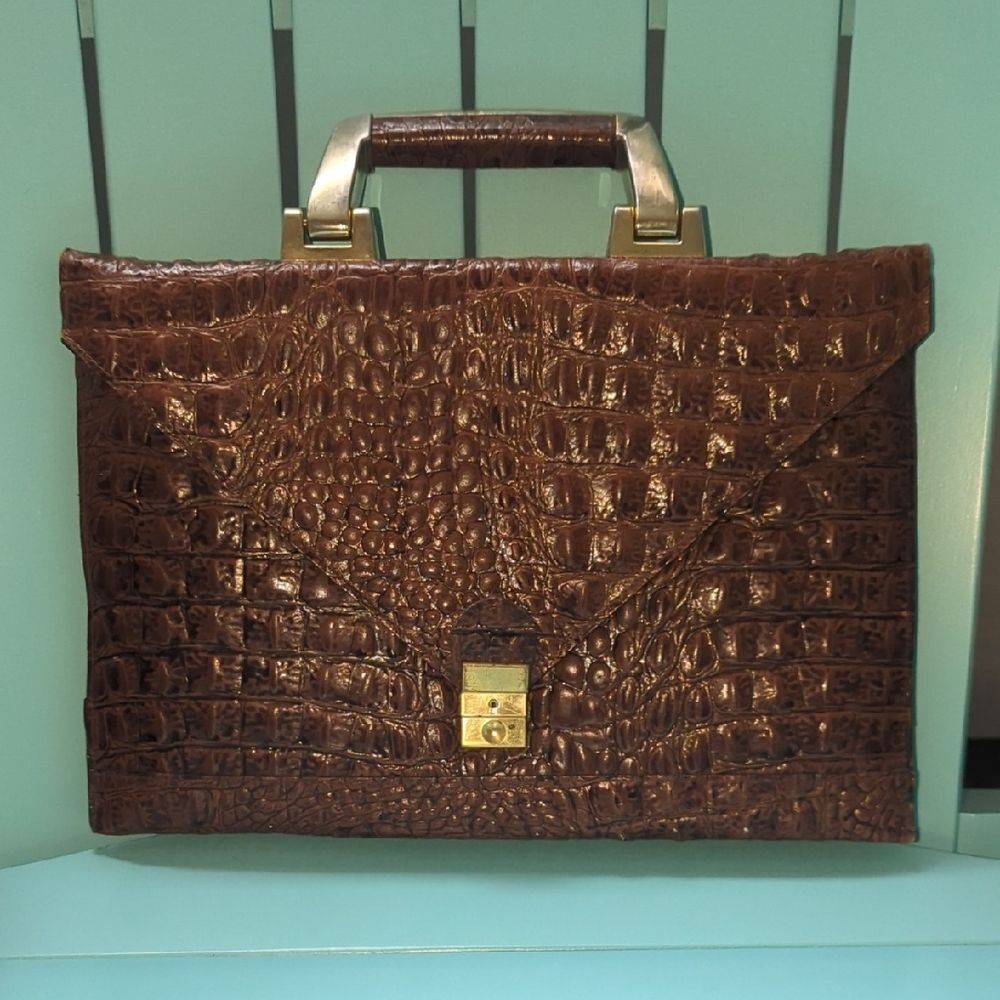 Vintage Brown Crocodile Embossed Handbag 60s